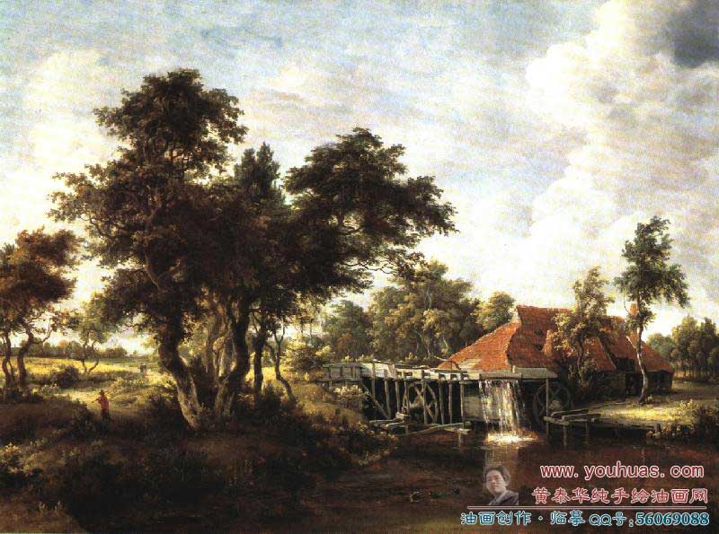 meyndertͻƷ:ˮĥMeyndertľïľۣWooded Landscape with Water Mill by Meyndert Hobbema